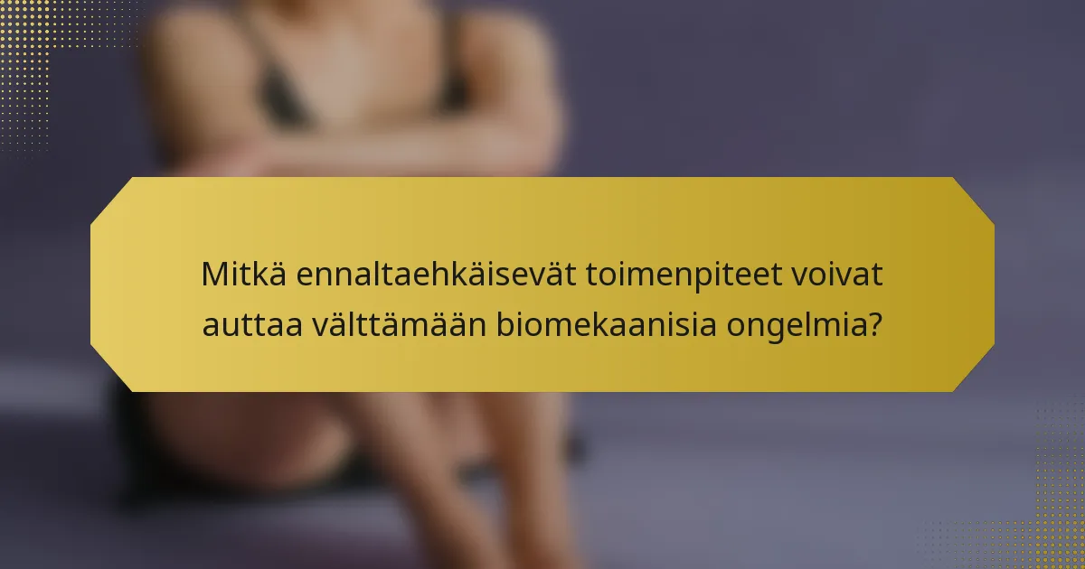 Mitkä ennaltaehkäisevät toimenpiteet voivat auttaa välttämään biomekaanisia ongelmia?